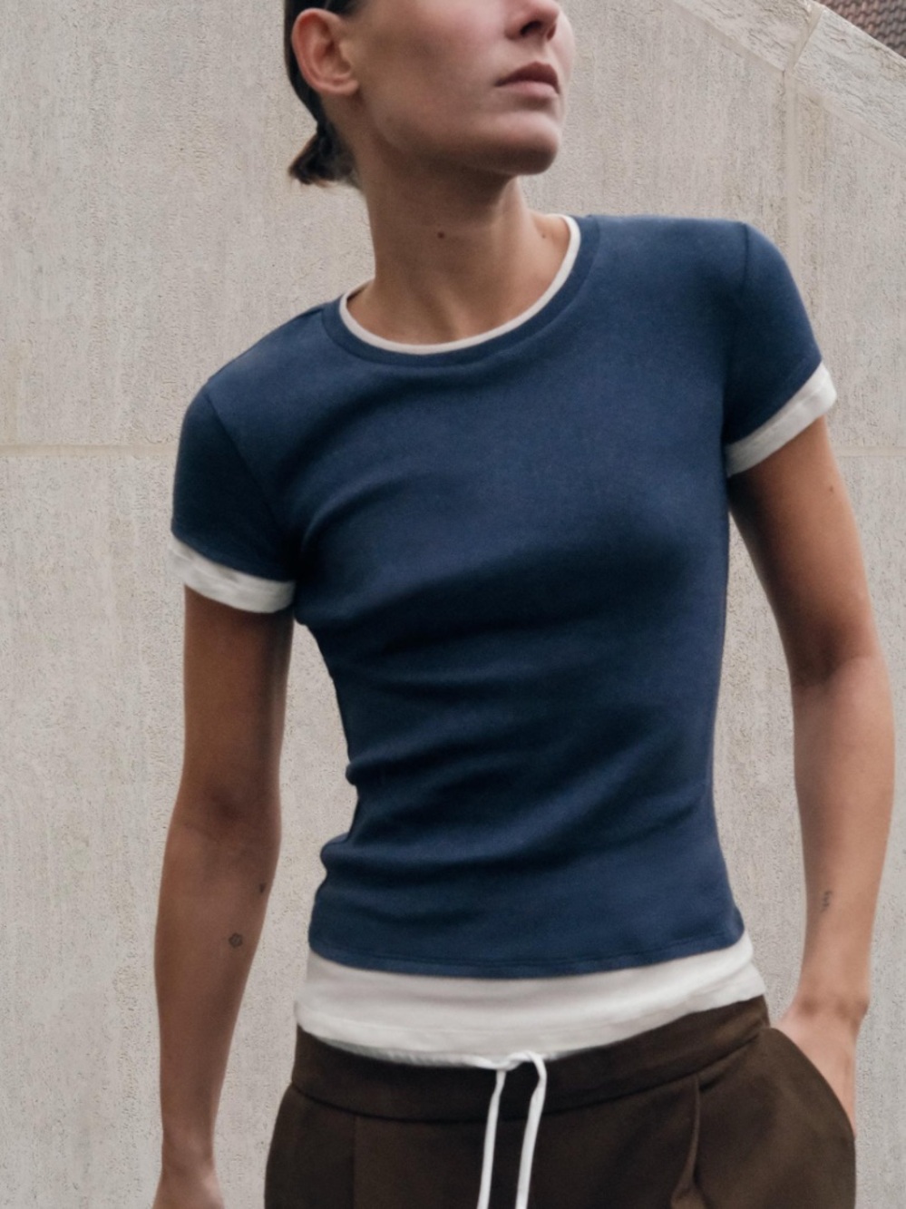 Zara navy blue layered effect t shirt